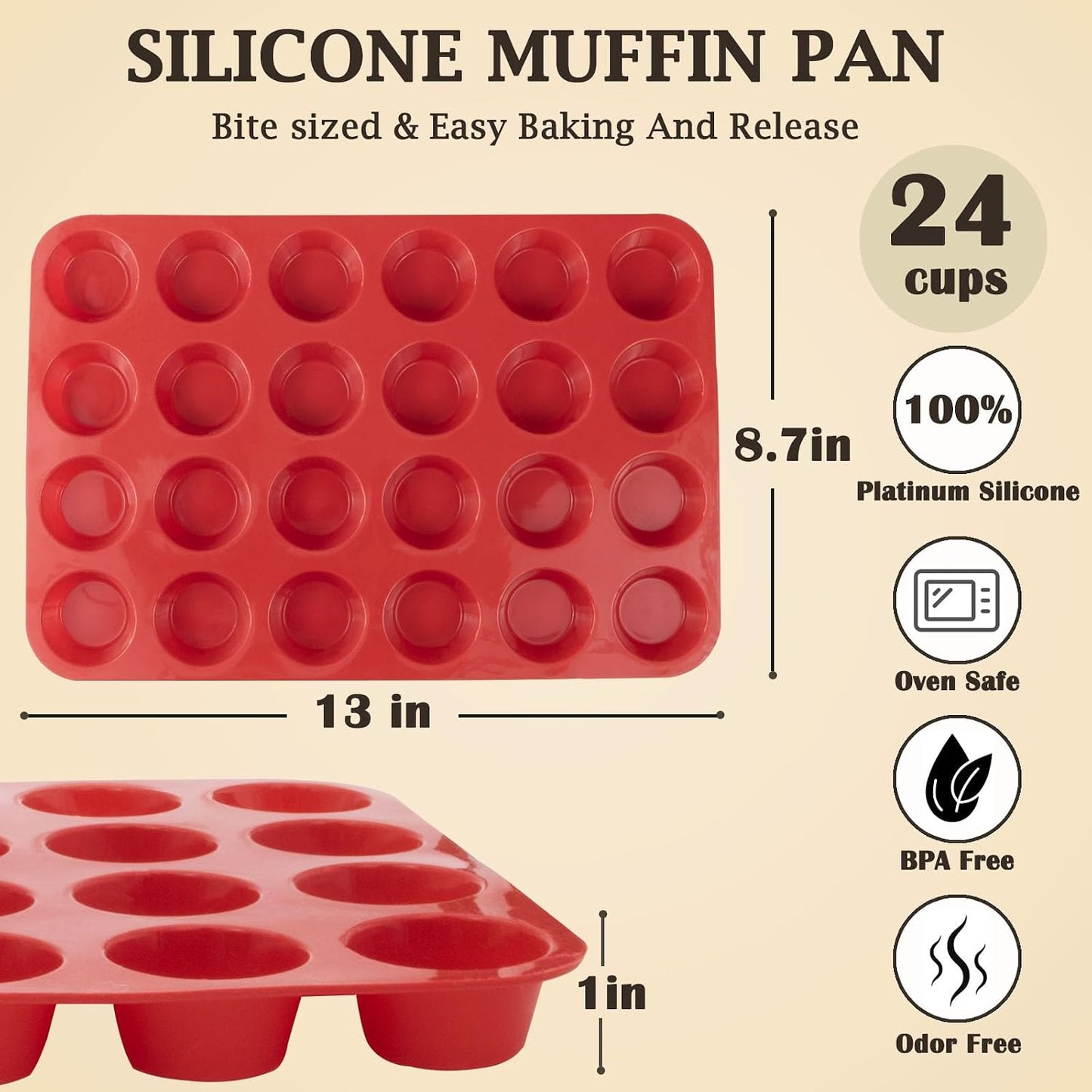 24 Cups Silicone Mini Muffin Pan Set, Nonstick Mini Cupcake Pans, BPA Free Small Muffin Tin for Baking, Set of 2 (Green+Purple)