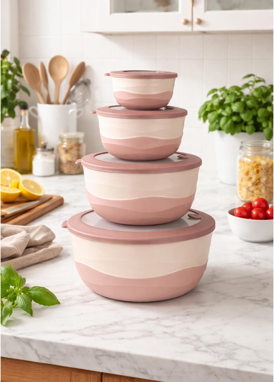 Pera Mixing Bowls with Lids, 8-Piece Airtight Leak-Proof Nesting BPA-Free Bowl Set for Kitchen & Food Storage, Large 4200ml Capacity, Microwave & Dishwasher Safe