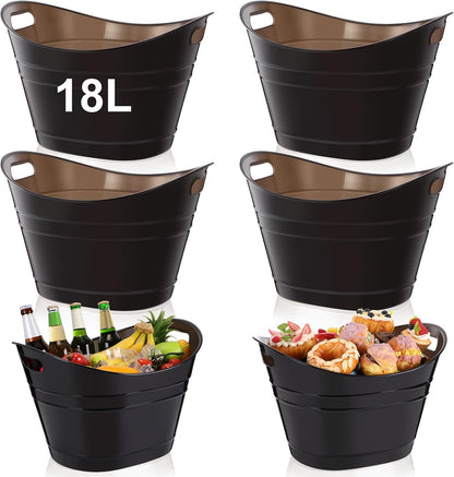 meekoo 6 Pcs Plastic Ice Buckets Bulk with Handles 4.5L Oval Storage Tub Large Capacity Ice Drink Bucket for Party Bar Wine Beer Champagne Beverage Bottle Cooler (4.5 L,Orange)