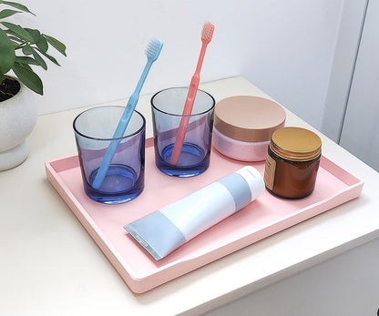 White Serving Tray (13.5 x 9.6 inch) for Serving Accessory, Elegant & Stackable Plastic Tray for Spa, Coffee, Drinks, Tea, Bar, Party, Seasoning, Perfume and Display Use.
