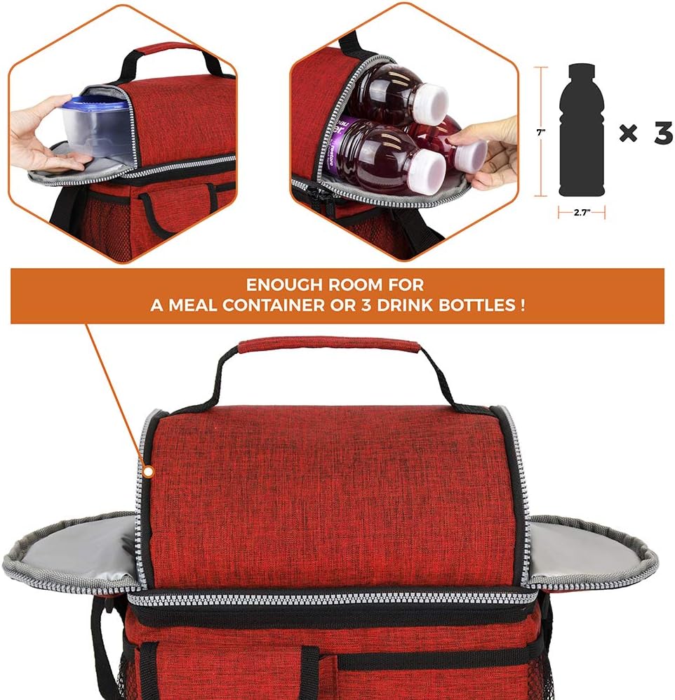 opux Insulated Lunch Bag Women Men, Dual Compartment Leakproof Lunch Box Adults Kids, Double Decker Meal Prep Bento Lunch Cooler Tote with Shoulder Strap for Work Office School Travel, Floral Purple