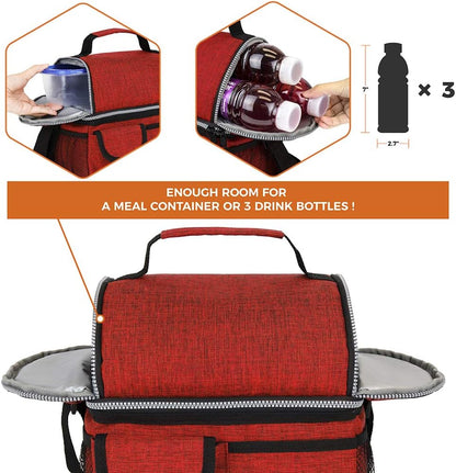 opux Insulated Lunch Bag Women Men, Dual Compartment Leakproof Lunch Box Adults Kids, Double Decker Meal Prep Bento Lunch Cooler Tote with Shoulder Strap for Work Office School Travel, Floral Purple