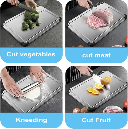 3-Piece Titanium Cutting Board Set with Dual-Stage Knife Sharpener,Double Sided Food-Grade Chopping Board,Non-Slip Feet,Deep Juice Groove,Heavy Duty,Hygienic & Dishwasher Safe Kitchen Chopping Boards