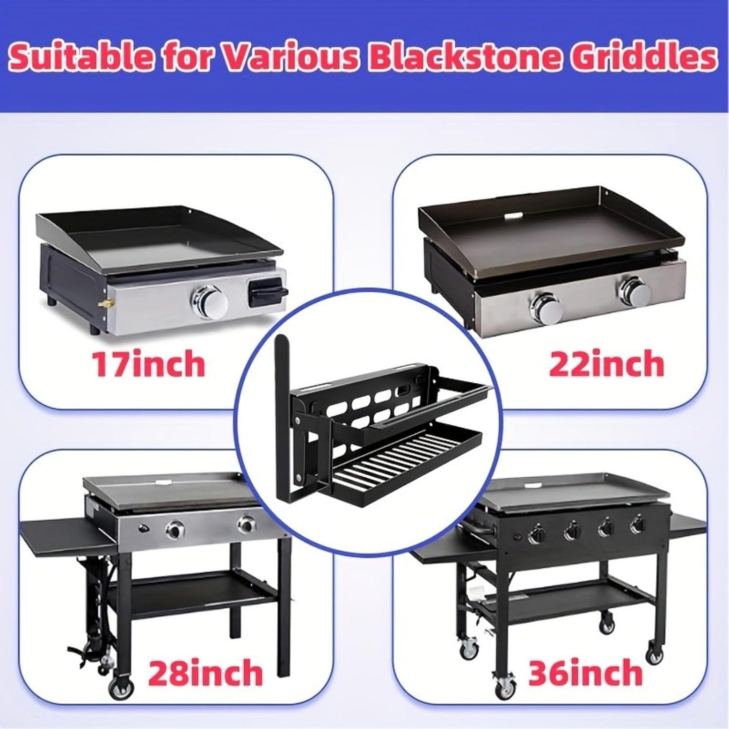 Upgrade Foldable Griddle Caddy for 17''/22''/28"/36" Blackstone BBQ Griddle,Space Saving Grill Tool Holder for Blackstone BBQ Accessories Organizer,with Paper Towel Holder&Knife Rack&Hooks