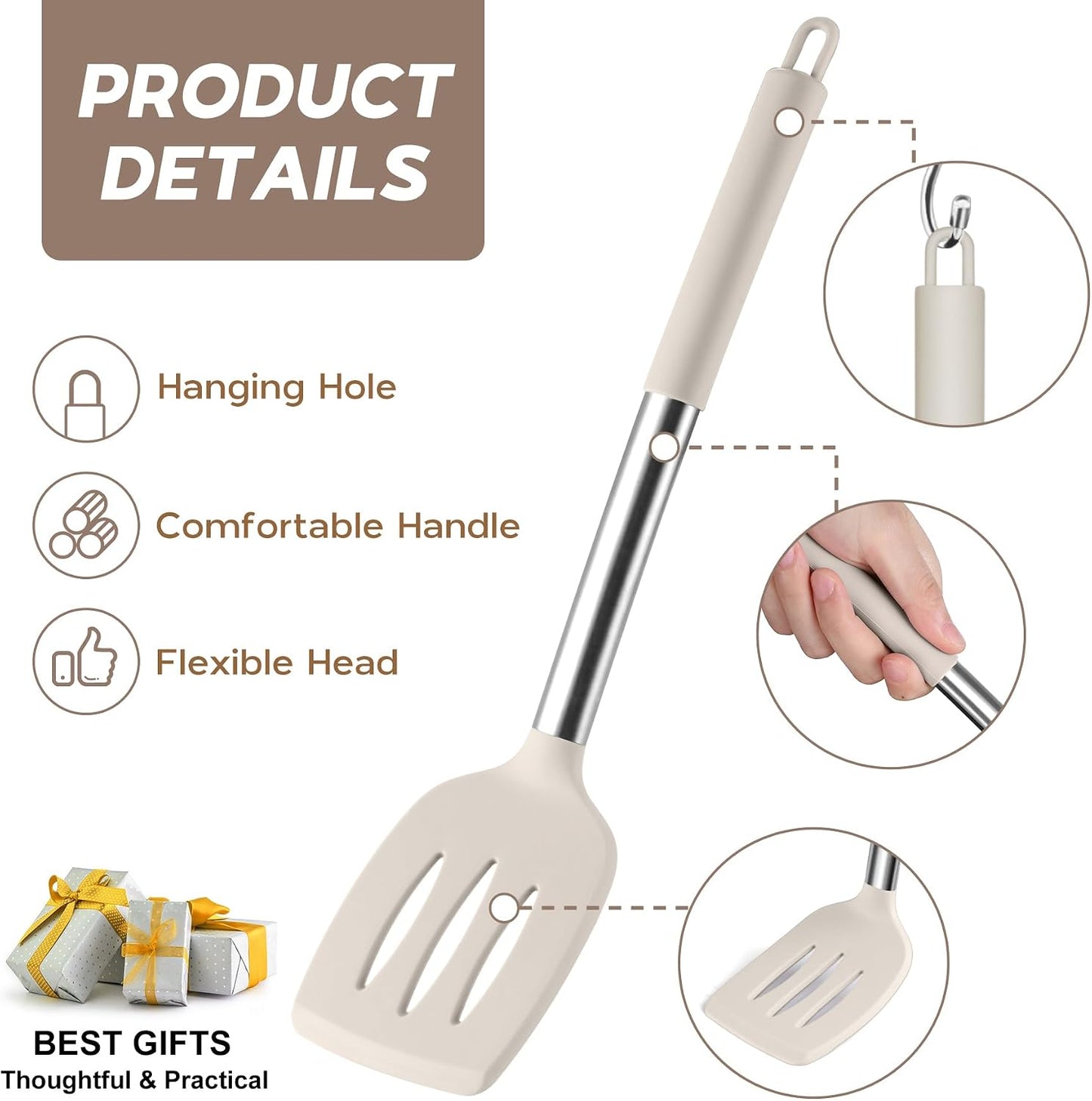 Onader Kitchen Utensils Set, 15 Pcs Silicone Cooking Utensils Set with Holder and Heat Resistant Stainless Steel Handle for Nonstick Cookware - Black