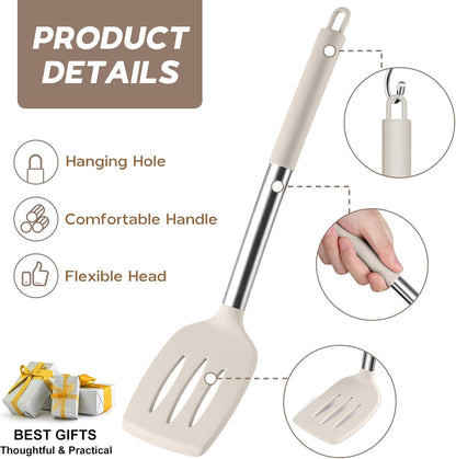 Onader Kitchen Utensils Set, 15 Pcs Silicone Cooking Utensils Set with Holder and Heat Resistant Stainless Steel Handle for Nonstick Cookware - Black