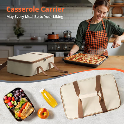 Insulated Casserole Carrier for Hot or Cold Food,Pie Carrier Bag Lunch Tote for Potluck Parties/Picnic/Cookouts, Fits 9"x13" Baking Dish,Grey
