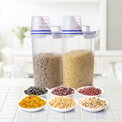 TBMax Rice Storage Container 2 Pack, Plastic Kitchen Pantry Food Storage Container with Cup, Small Pet Dog Cat Food Container Dispenser