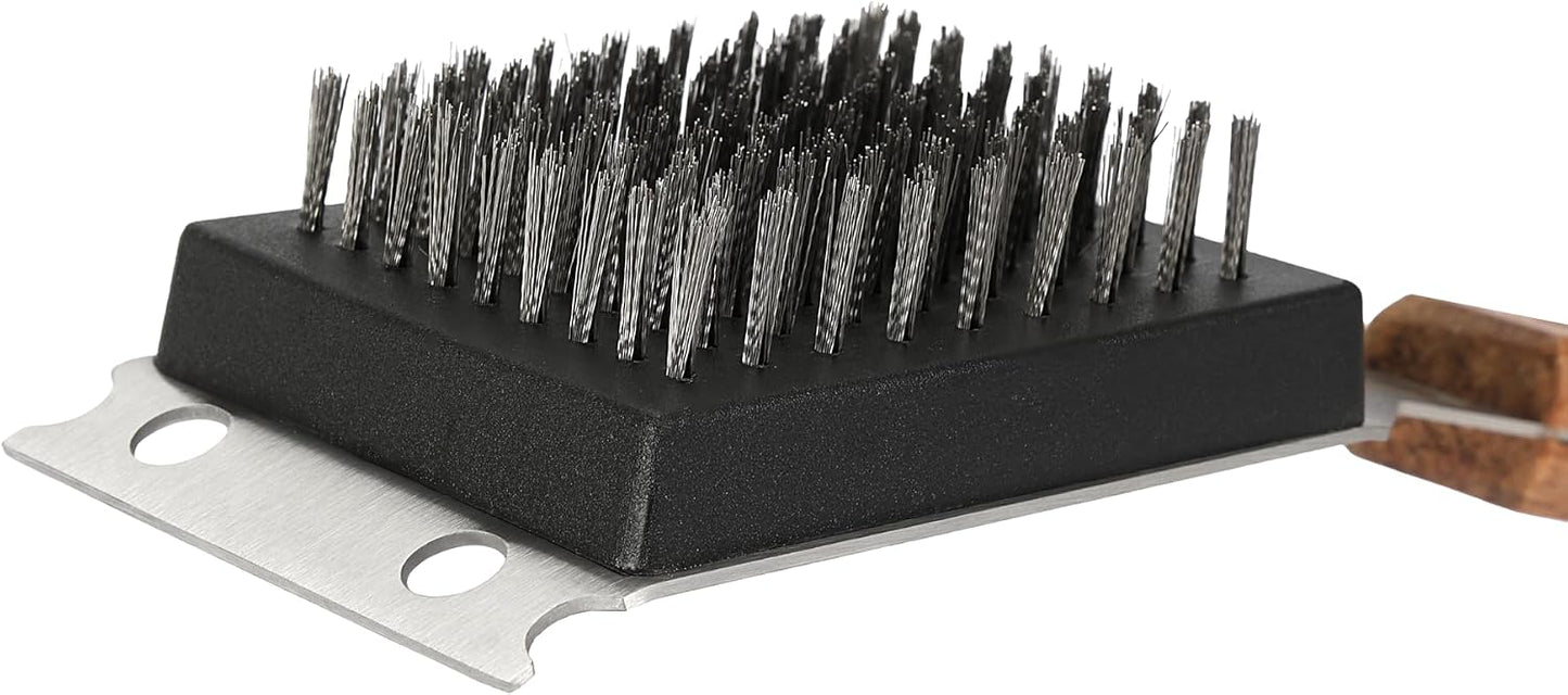 Strong BBQ Grill Brush and Scraper – Heavy-Duty Grill Cleaner with Long Wooden Handle & Replaceable Stainless Steel Bristles – Fast Deep Cleaning, Safe for All Grills – No-Scratch Outdoor Grill Brush