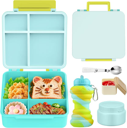 Lunch Box Kids, Leak Proof 5 Compartment Bento Box for Kids, 13oz Thermo for Hot Food Kids Lunch Box,Hot Lunch Box for School Travel