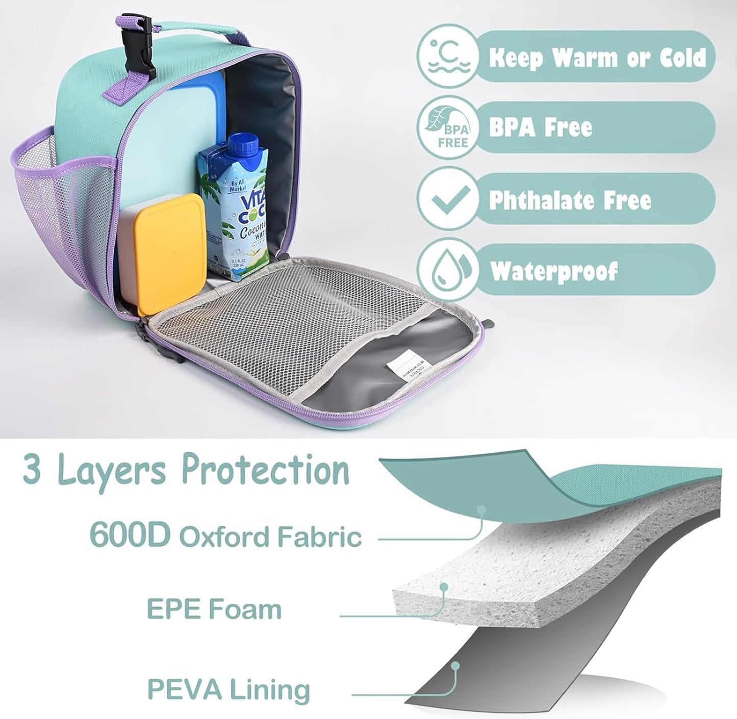 CaCTOUR Lunch Box Kids,Premium Insulated Lunchbox for Girls Boys,Soft Mini Cooler Bag Back to School Thermal Reusable Lunch Bag for Work School Picnic (Blue)