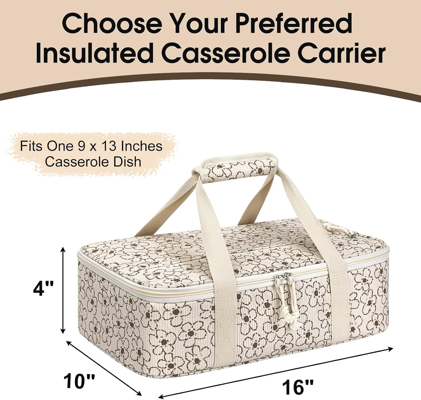 Insulated Casserole Carrier, Portable Casserole Carrier for Hot or Cold Food Lunch Tote Warmer or Cooler Bag, Lasagna Lunch Bag for Potluck Parties- Fits 9" x 13" Baking Dish-Charcoal Grey