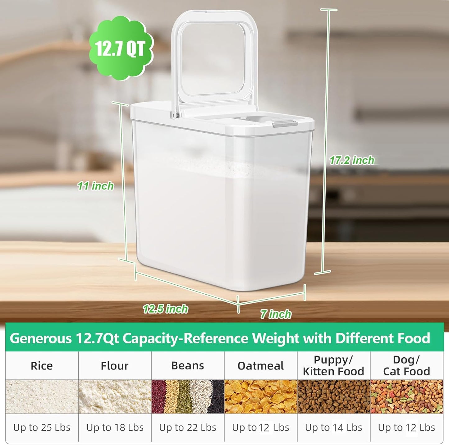 TBMAXS Rice Flour Storage Container - 6.5 Qt | 12 Lbs Crystal-Clear Plastic Food Storage Container Bin with Flip-up Lid, Dry Food Holder for Kitchen Pantry Organization and Storage