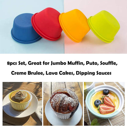 Webake Silicone Cupcake Baking Cups Set of 8, Air Fryer Muffin Pan Jumbo Muffin Liners Reusable Large Individual Muffin Tin, 3.5 Inch Mini Cake Pan Salad Dressing Container, BPA Free