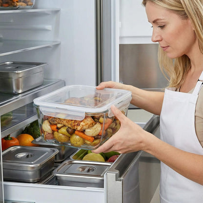2 Pack Large Glass Food Storage Containers with Lids 85oz/10.5cup Big Airtight Storage Containers for Rotisserie Chicken Meal Prep Leftovers, BPA Free & Leak Proof, Microwave, Oven Safe (gray)