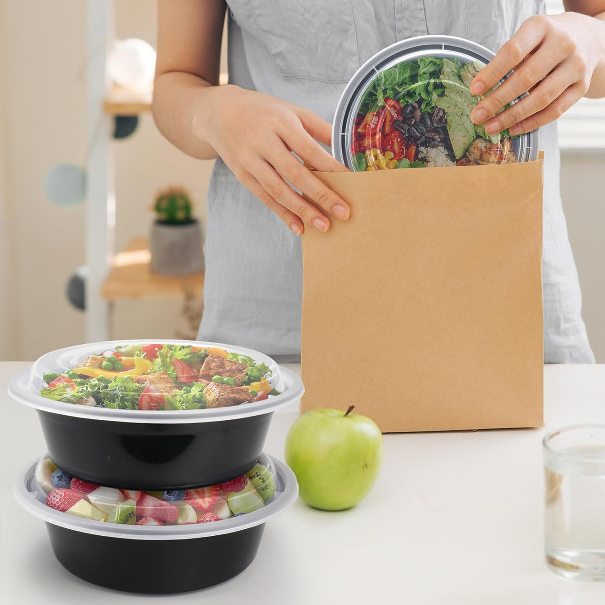 RANLITTLE Meal Prep Containers 50 Pack 38oz Reusable, Leakproof Food Storage Containers with Lids, BPA-Free Plastic To Go Take Out Bento Box Stackable Microwave & Freezer Safe