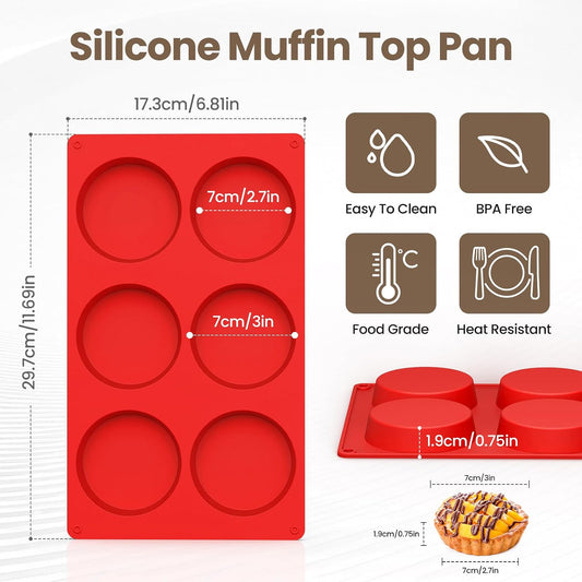 Redfly Silicone Egg Molds for Breakfast Sandwiches 2 Pcs, Non Stick 3 Inch Egg Bites Baking Pans, Silicone Muffin Pans for Baking, Round Muffin Top Pan for Whoopie Pie Pan, Tarts, Quiche