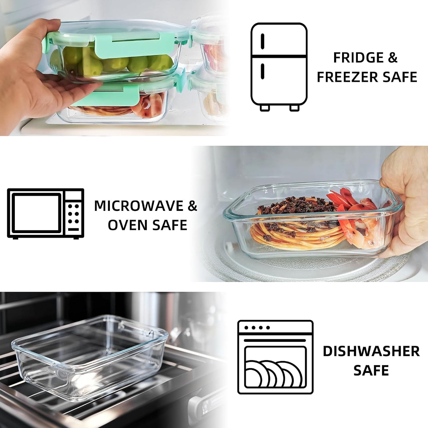 10 Pack 22 oz Glass Meal Prep Containers, Food Storage Containers with Lids, Airtight Leakproof Lunch Containers for Kitchen, Freezer, Microwave, Dishwasher Safe (Grey)