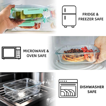 10 Pack 22 oz Glass Meal Prep Containers, Food Storage Containers with Lids, Airtight Leakproof Lunch Containers for Kitchen, Freezer, Microwave, Dishwasher Safe (Grey)