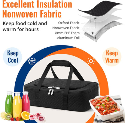 Insulated Casserole Carrier - Portable Casserole Carrier for Hot or Cold Food, Lasagna Holder for Parties,Picnic,Cookouts,Traveling - Fits 9" x 13" Baking Dish (Beige)