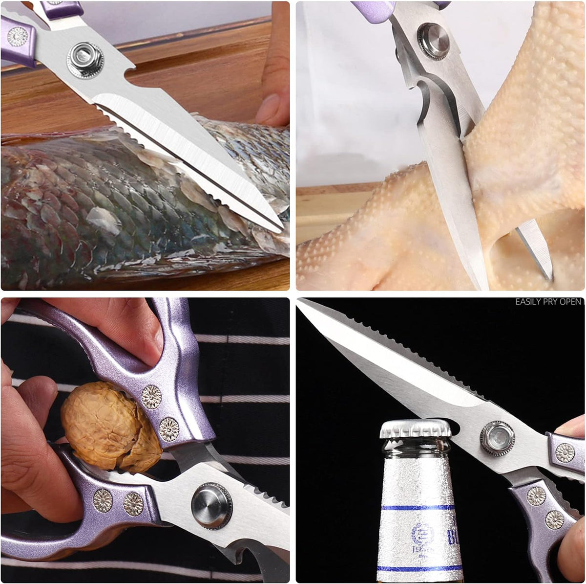 Heavy Duty Sharp Kitchen Scissors, Dishwasher Safe, Cooking Shears for Meat, Chicken, Fish, Poultry, Herb, Bread (Red)