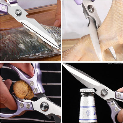Heavy Duty Sharp Kitchen Scissors, Dishwasher Safe, Cooking Shears for Meat, Chicken, Fish, Poultry, Herb, Bread (Red)