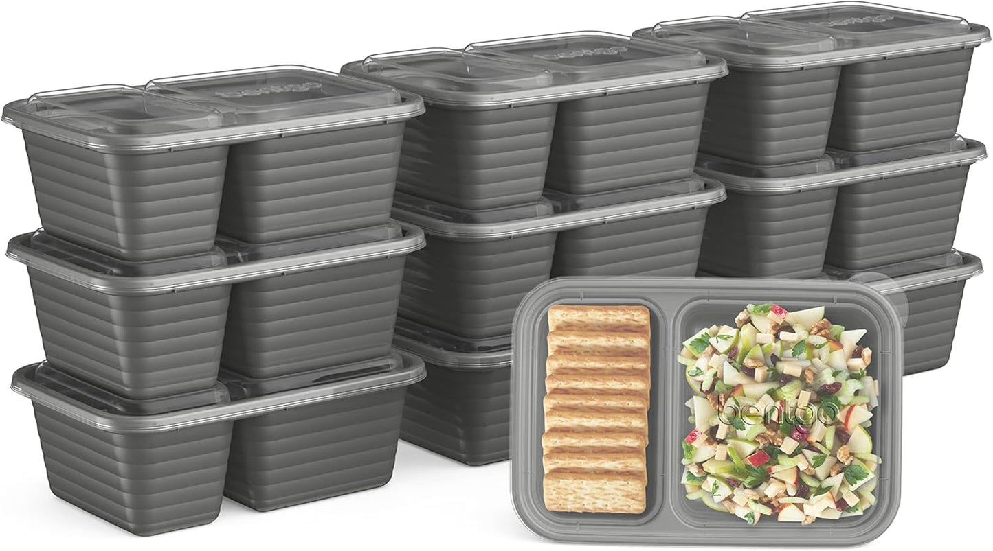 Bentgo Prep - 2-Compartment Snack Containers with Lids - Reusable, Microwaveable, Durable, PFAS & BPA-Free, Freezer, & Dishwasher-Safe Meal Prep Food Storage - 10 Trays & 10 Lids (Basil Glitter)