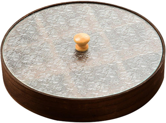 Divided Serving Tray with Glass Lid, Wood Snack Tray Decorative Bowl Dry Fruits Food Organizer for Candy, Fruits, Nuts, Snacks, 30x30x4cm