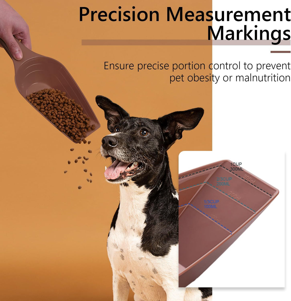 Food Scoop, Cup Capacity Dog Food Scooper With Measuring Lines For Dog, Puppy and Cat Coffee Bean Flour Scoop Set (Grey)