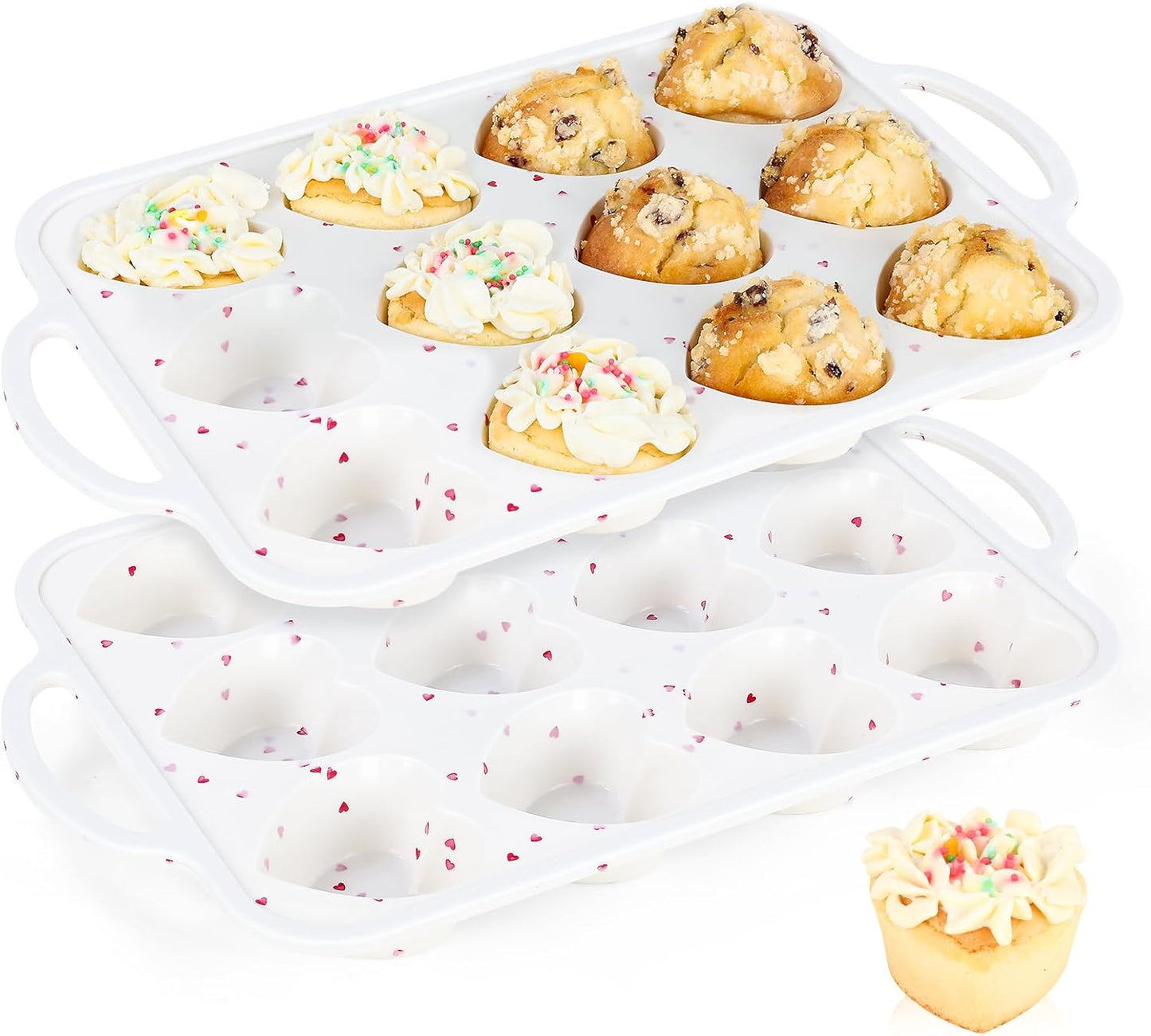 Vinino 2Pack Silicone Muffin Pan for Baking with Metal Reinforced Frame, 12 Cup Regular Size Cupcake Pan, BPA Free Silicone Muffin Tray, Cupcake Baking Pan Bite Molds for Oven Dishwasher Safe