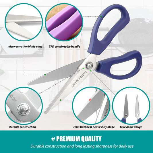 KUNIFU Kitchen Scissors, All Purpose Kitchen Shears, Heavy Duty Come Apart Scissors Gadgets Utensils - Blue