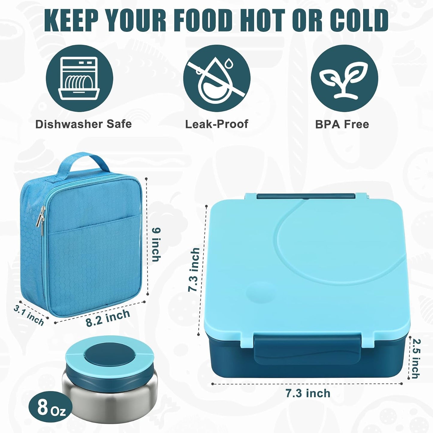 Itslife Bento Lunch Box for Kids with 8oz Soup Thermo&Lunch Bag, Leak-Proof Lunch Food Containers with 4 Compartment, Hot Food Insulated Food Jar for Kids School (Green)