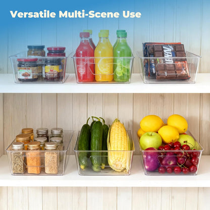 6 Pack Pantry Organizers and Storage, Clear Plastic with 3 Removable Dividers, for Tea Bag, Snack, Seasoning Organizer – BPA Free Perfect in Pantry and Fridge