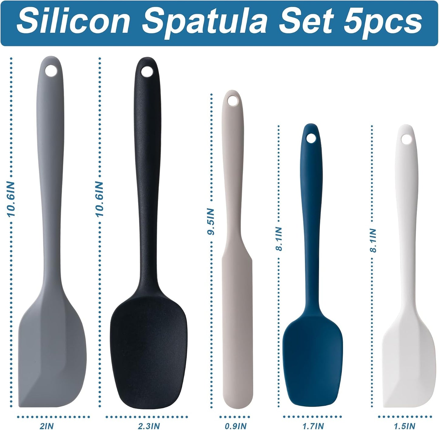 Silicone Spatula Set, 5 Piece Food Grade Rubber Spatulas for Baking, Cooking, and Mixing High Heat Resistant Non Stick Dishwasher Safe BPA-Free (Multicolor)