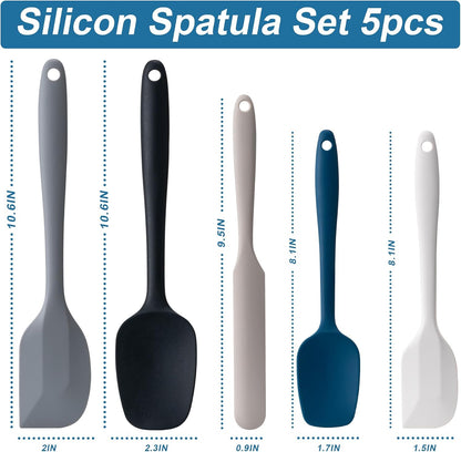 Silicone Spatula Set, 5 Piece Food Grade Rubber Spatulas for Baking, Cooking, and Mixing High Heat Resistant Non Stick Dishwasher Safe BPA-Free (Multicolor)