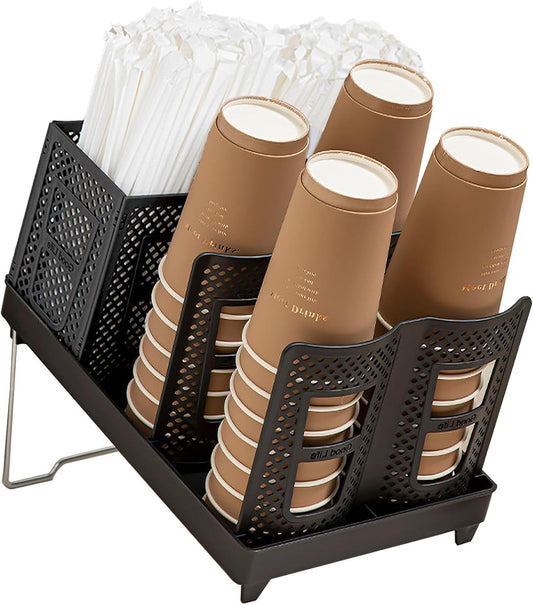 Tirifer Cup and Lid Holder, Disposable Paper Cup Dispenser with Stand, 6 Slots Coffee Cup and Lid Storage Organizer for Coffee Station Bar Office Home Countertop Breakroom Restaurant