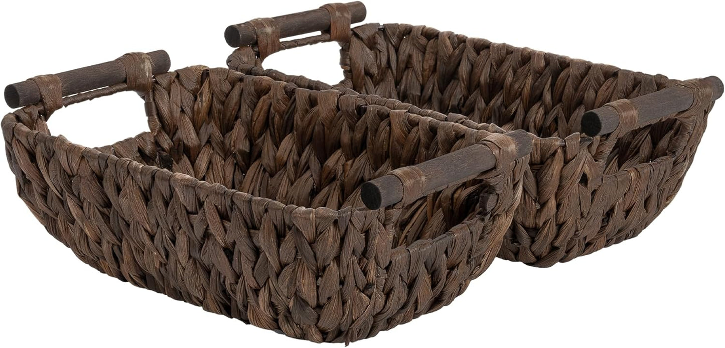 StorageWorks Hand-Woven Storage Baskets with Wooden Handles, Water Hyacinth Wicker Baskets for Organizing, 2 Pack