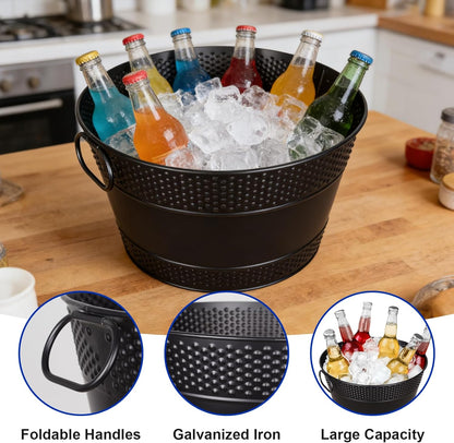 2PCS Beverage Tub Large Ice Bucket For Parties, Thick Metal Galvanized Tub Drink Buckets, Beverage Bucket with Handles, Drink Bucket for Indoor & Outdoor Party (Sliver)
