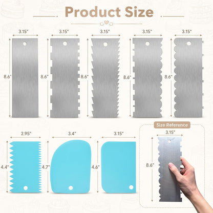 5PCS 9 Inch Cake Scraper Set Stainless Steel Smoother Comb Double Sides
