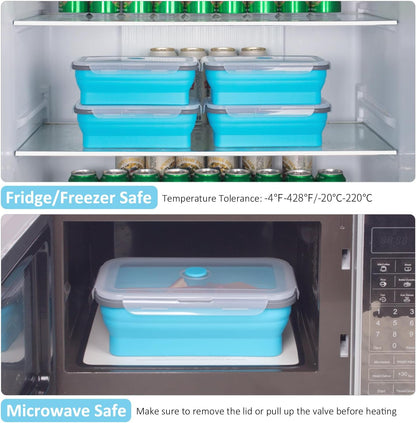 Collapsible Food Storage Containers with Lids, 4 Pack, 40 oz Silicone 1-Compartment Meal Prep Containers Reusable, Lunch Bento Boxes for Adults, Microwave Freezer Dishwasher Safe, BPA-Free, Black