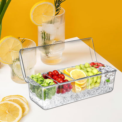 Condiment Containers Server with Lid,Ice Tray,Condiment Organizer,Chilled Caddy,Bar Garnish Holder on Ice,Dispenser,Salad Platter for Parties and Restaurants