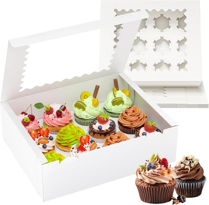 RYDDOY 4 Pack Cupcake Boxes, Hold 12 Standard Cupcakes, Cupcake Containers with Window and Inserts, High Grade Cupcake Holder, for Birthday Holiday Party, Supplies for Cupcakes, Desserts and More