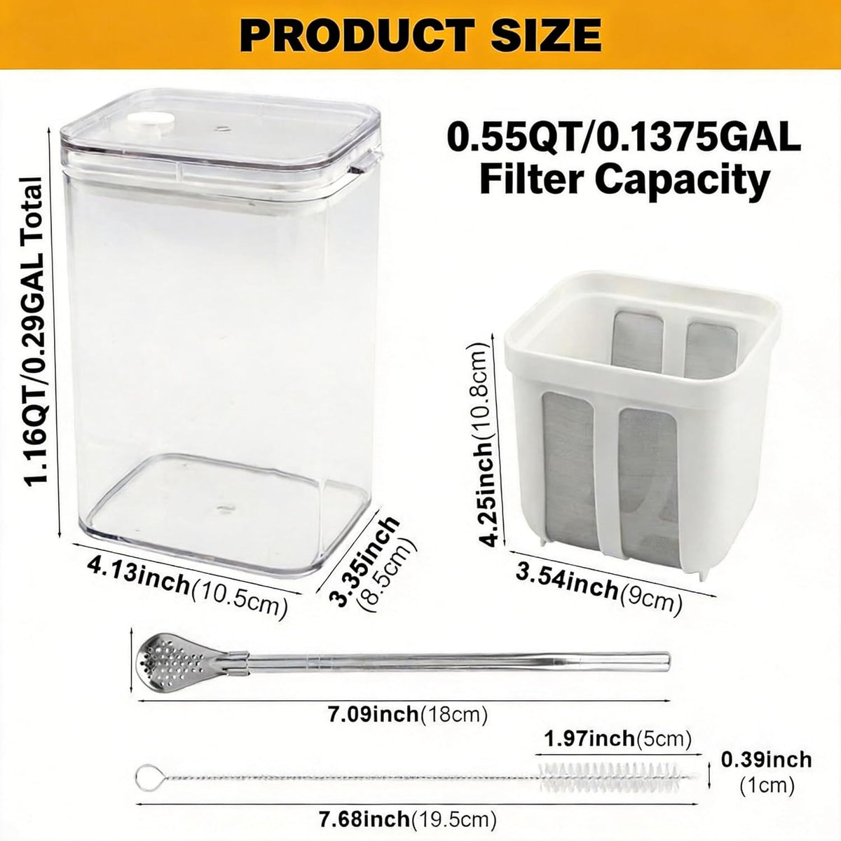 1100ml Greek Yogurt Maker & Strainer with Straw Spoon, Brush & Mesh Bag