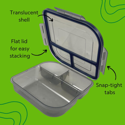 Large To-Go 3-Compartment Food Container, 9-3/8" X 9-3/8" X 2-1/2", Reusable, Microwave Safe, Smoke/Red
