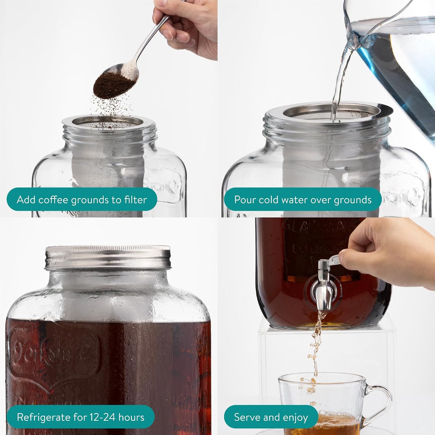 Navaris Glass Drink Dispenser with Tap - 0.7gal (2.7L) Ripple Design Beverage Dispenser - Party Beverage Container for Cocktails, Juice, Water - Ideal for Parties & Events