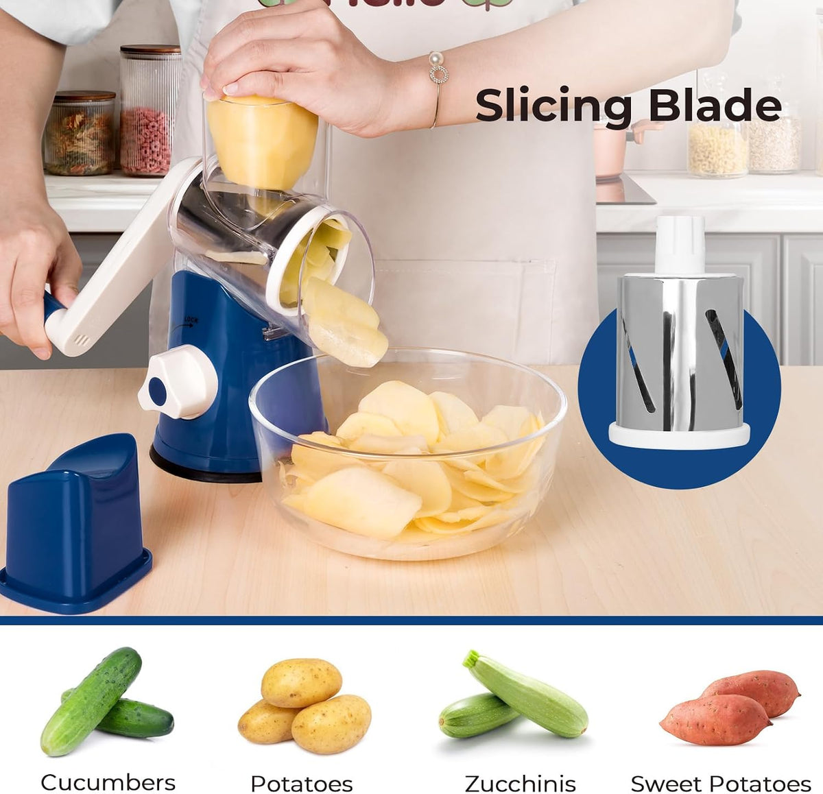 X Home Rotary Cheese Grater, Blue, for Kitchen