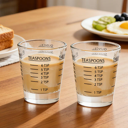 GLASKEY Shot Glasses Measuring Cup Set - 2 Pack Espresso Shot Glasses with Precise Measurement Marks,Heavy Duty Glass,Dishwasher Safe,Perfect for Coffee,Cocktails and Kitchen Use (Black & Red)