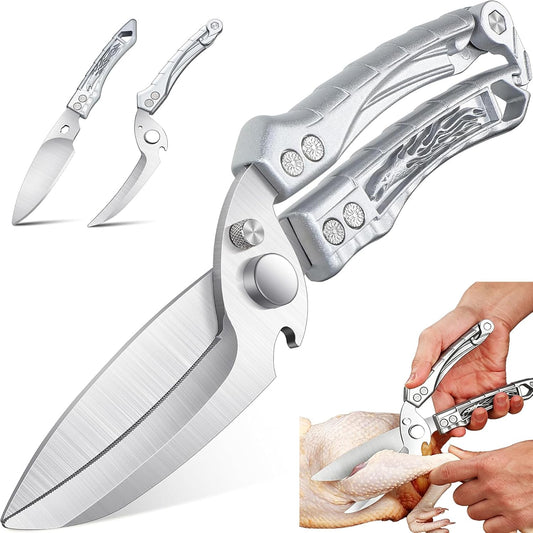 Heavy Duty Poultry Shears w/ 5 Anti-Cut Finger Covers, Stainless Steel Food Scissors for Chicken, Meat, Seafood, Dishwasher Safe Kitchen Shears for Bone Cutting & Thanksgiving Meals