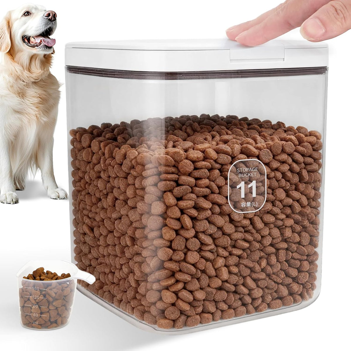 LEAWALK 10Lbs/10.57Qt Airtight Dog Cat Food Storage Container and Dog Treat Containers BPA-Free, PET Clear Stackable Pet Storage Bin, Pop Top, 1-Cup Scoop for Pet Food/Rice/Flour/Bread/Grains