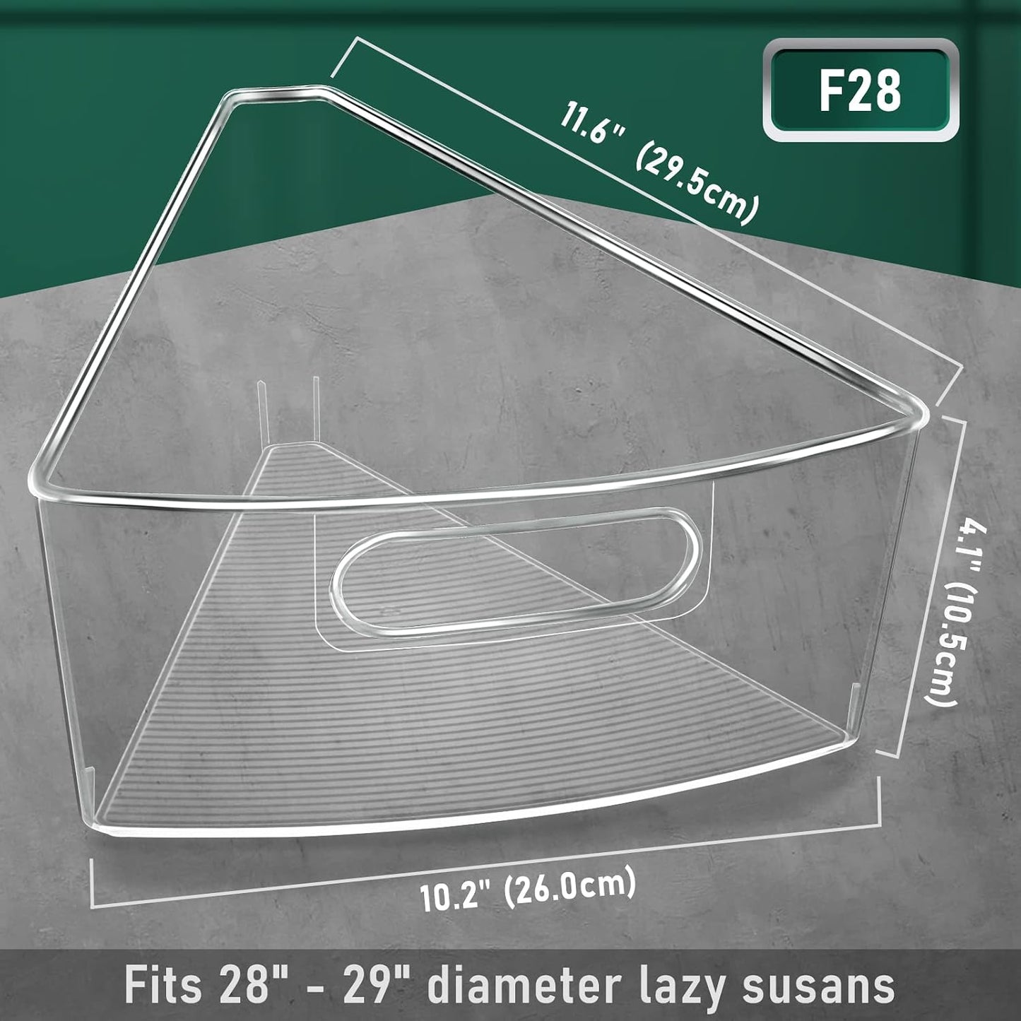 JEISSLIA Lazy Susan Cabinet Organizer Bins for 26"/ 28"/ 32" Diameter Corner Organizer, Plastic Cabinet Storage Bin, 1/8 Wedge - Food Safe, BPA Free, with Non-Slip Pads (for 26" Diameter, 6 Pack)